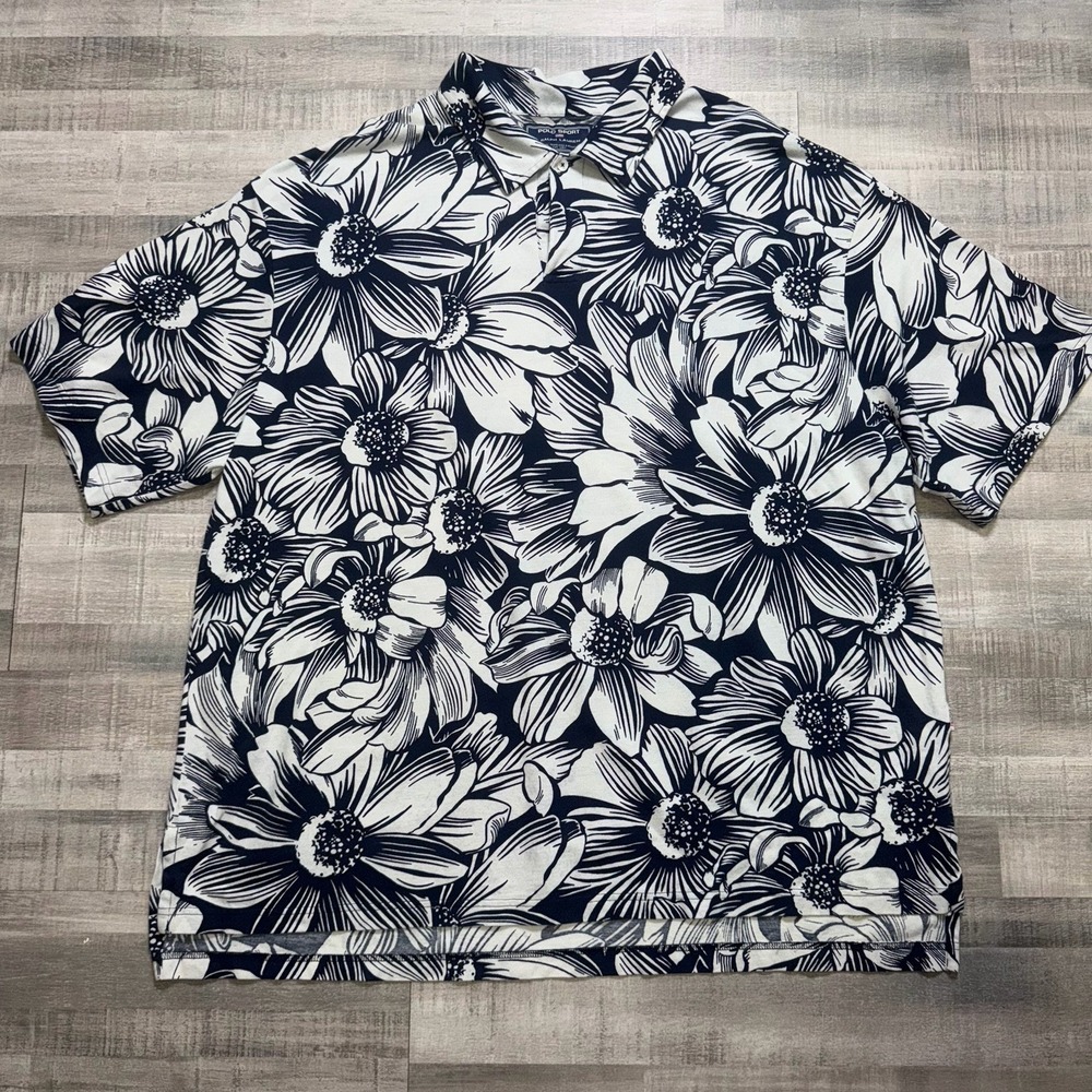 Ralph Lauren Polo Sport Hawaiian Shirt Mens XXL Blue White Tropical Floral AOP